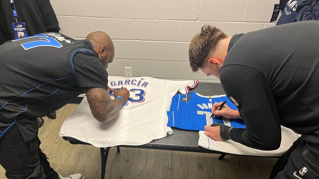 Adolis García and Luka Dončić's jersey swap