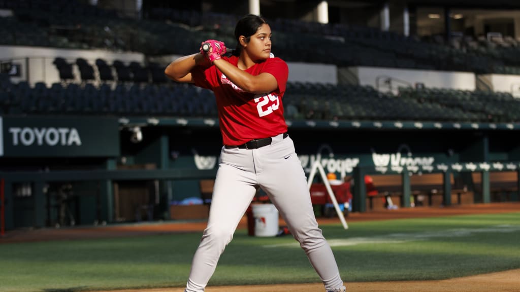 Texas Rangers Youth Academy athlete Aaliyah Marquez at the plate.