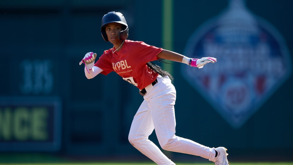 Mo'ne Davis runs the bases at the WPBL tryouts.