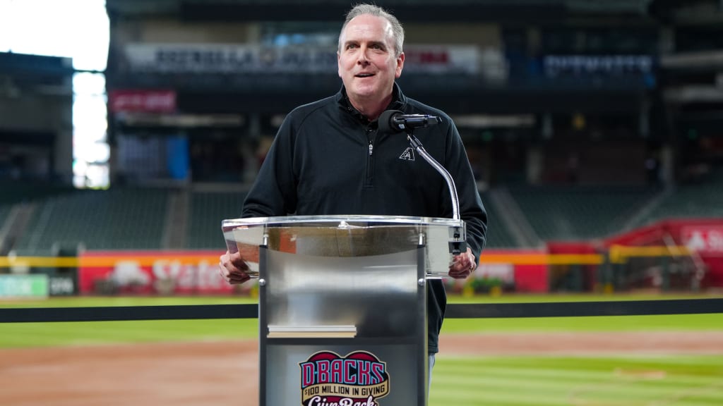 Diamondbacks team president/CEO Derrick Hall speaks during Monday's event at Chase Field.