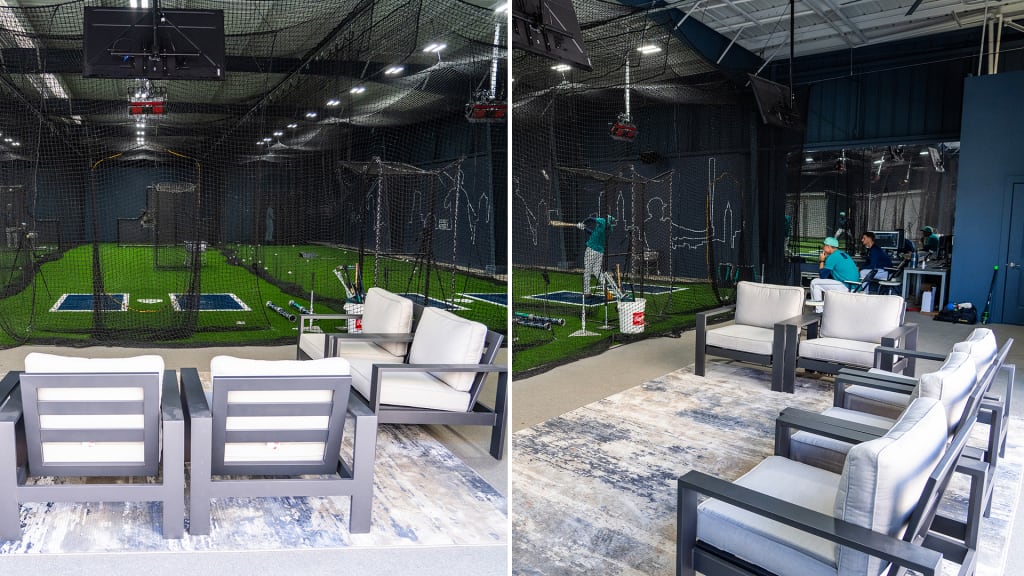 Seattle's upgraded batting cages include outdoor seating for players.