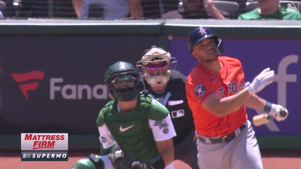 Houston Astros' Jeremy Pena, left, and Mauricio Dubon smile during