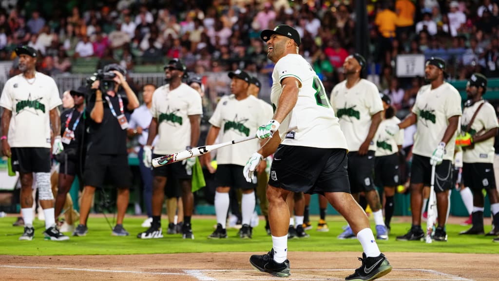 Albert Pujols takes a swing at Rickwood Field.