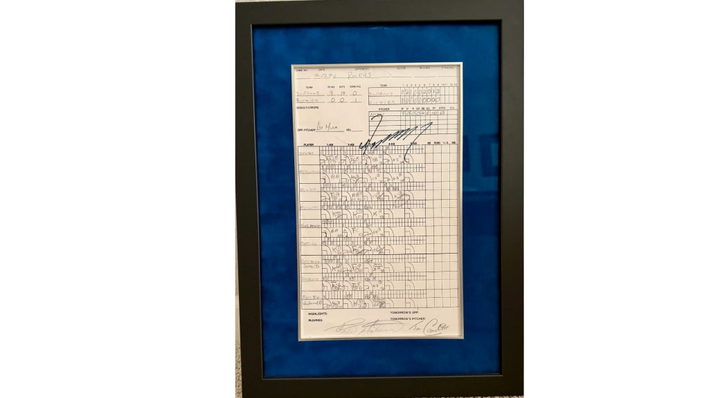 The pitch chart from Hideo Nomo's no-hitter at Coors Field on Sept. 17, 1996. Nomo gave it to his pitching coach, Dave Wallace.