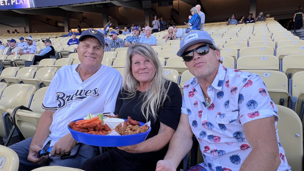 Joe Stolarczyk, David Stolarczyk and Mary Pilz at Game 4 of the NLCS at Dodger Stadium.