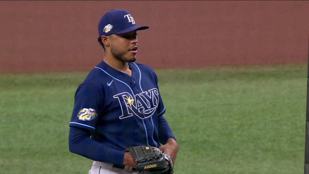 Tampa Bay Rays right fielder Brett Phillips jogs back to the dugout during  the sixth inning of a baseball game against the Boston Red Sox, Saturday,  April 23, 2022, in St. Petersburg