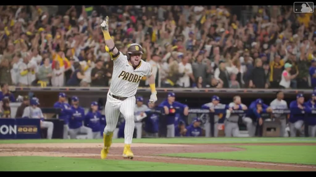 Jake Cronenworth celebrates while headed to first base after his go-ahead  single . . . . . #padres #mlb #baseball #sandiego…