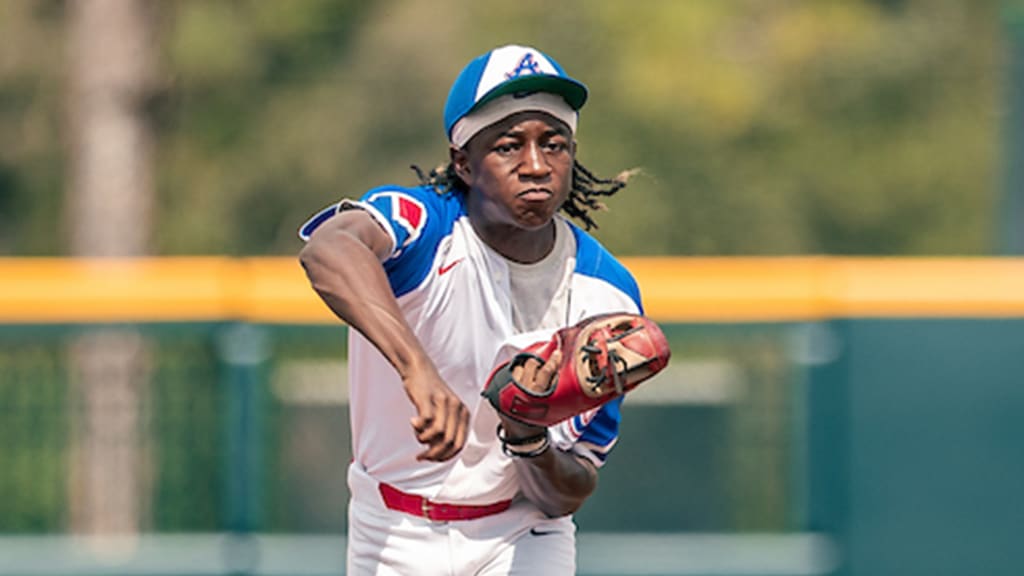 Teyton Braswell on the mound during the 2026 Nike RBI Senior Baseball World Series at Jackie Robinson Training Complex on Thursday in Vero Beach, Fla. (Photo by Jared Blais/MLB Photos via Getty Images)