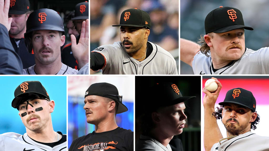 Top row: Mike Yastrzemski, LaMonte Wade Jr., Logan Webb; Bottom row: Christian Koss, Matt Chapman, Hayden Birdsong, Jordan Hicks