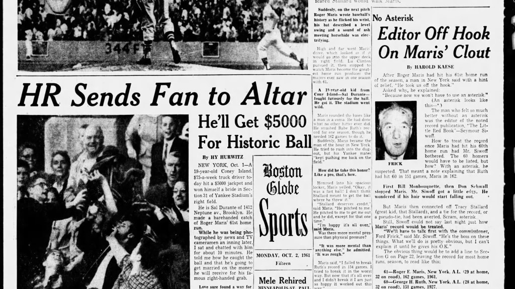 How newspapers covered Roger Maris' 61st homer