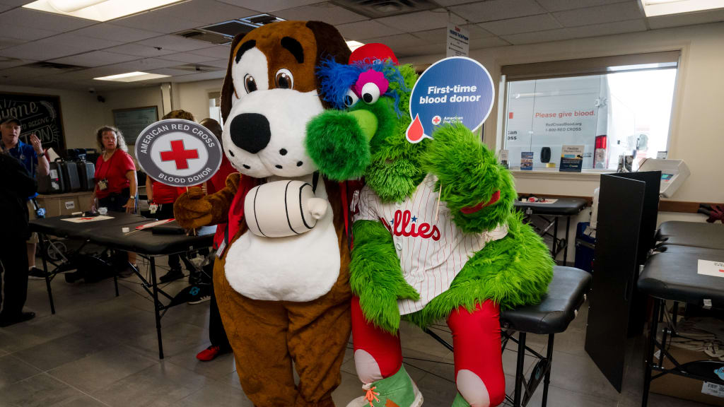The Phillie Phanatic and American Red Cross mascot Fred Cross. Credit: Ford Motor Co.