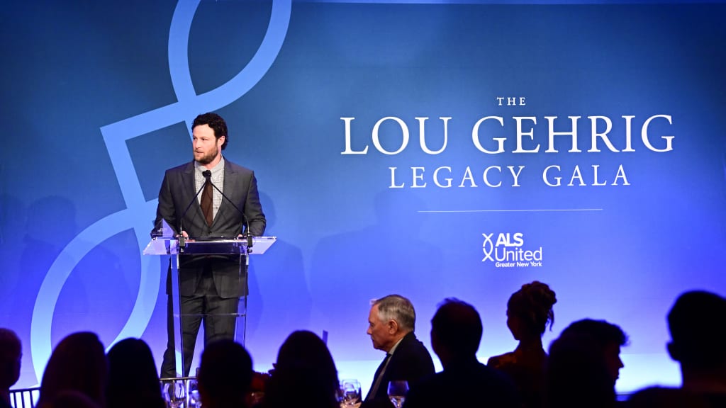 Gerrit Cole making his acceptance speech (Photo by Mike Lawrence/MLB)