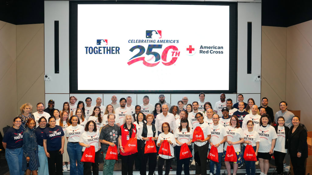 During the MLB Together volunteer event co hosted by the American Red Cross at MLB Headquarters on Thursday. (Photo by Daniel Shirey/MLB Photos via Getty Images)