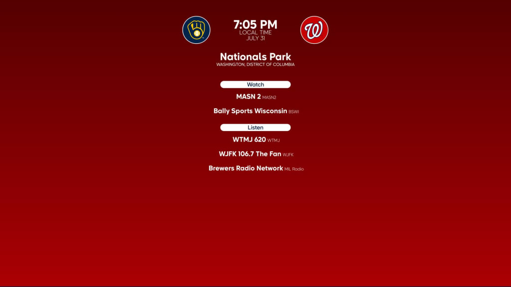 MLB 7/31 Preview: Milwaukee Brewers Vs. Washington Nationals