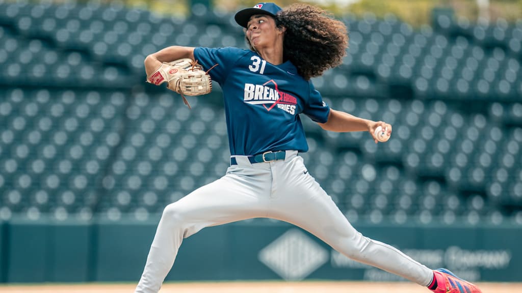 Chris Woodson Jr. during the 2026 Breakthrough Series at Jackie Robinson Training Complex on June 7 in Vero Beach, Fla. (Photo by Jared Blais/MLB Photos via Getty Images)