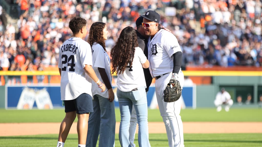 Miguel Cabrera of the Detroit Tigers watches from the dugout