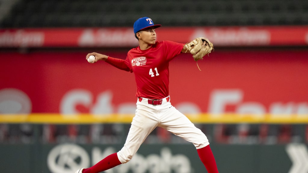 Texas Rangers Youth Academy athlete and Duncanville High School baseball player Raul Lomas at the Dairy Max Baseball & Softball Showcase presented by Five Tool.