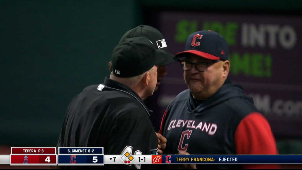 Manager Terry Francona of the Cleveland Guardians removes Daniel