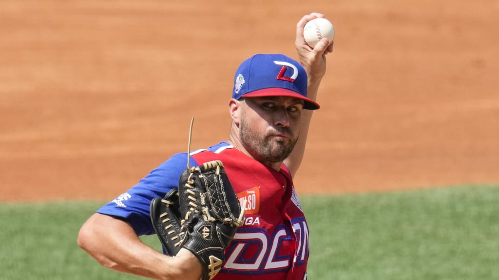 Dominican Republic pitcher Steven Moyers allowed one run in eight innings. (Ariana Cubillos/AP)