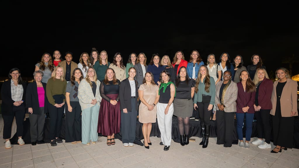 2025 Katy Feeney selectees pose for a photo during the Women on Deck Reception at the 2025 Winter Meetings. (Mary DeCicco/MLB Photos via Getty Images)