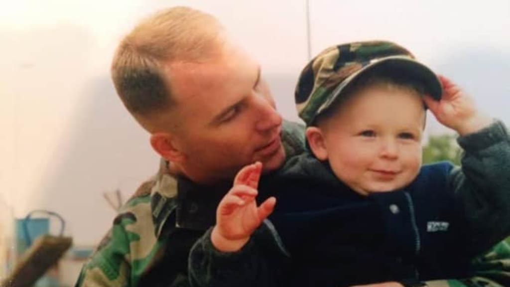 Col. Jim Donovan and son Brendan (3 years old) in 2000 in Giebelstadt, Germany