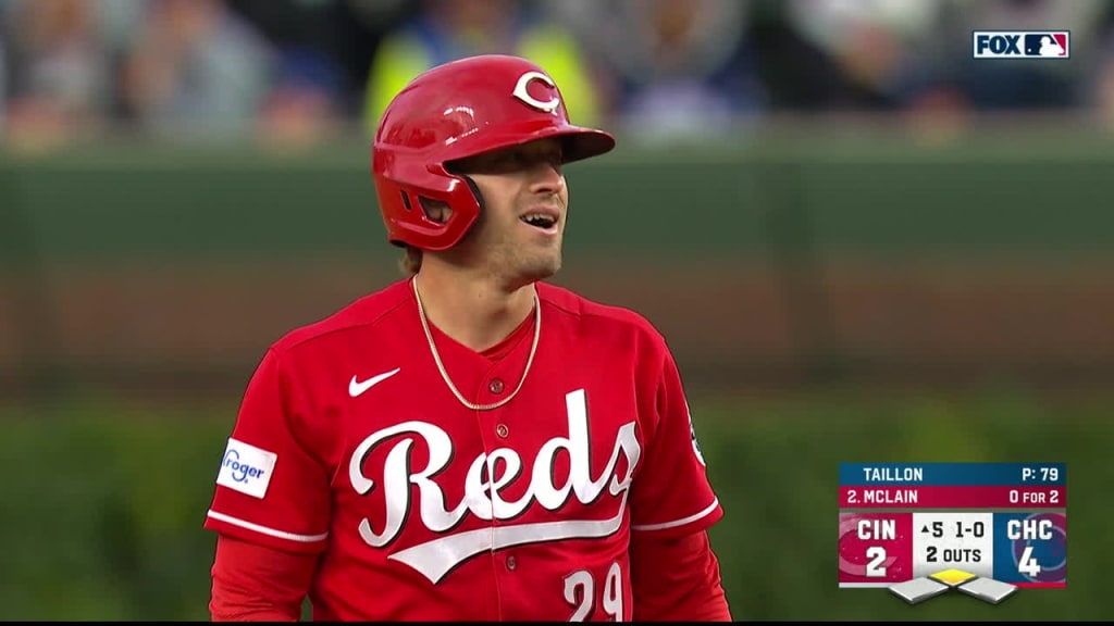 Cincinnati Reds infielder Jonathan India doubles to deep left field