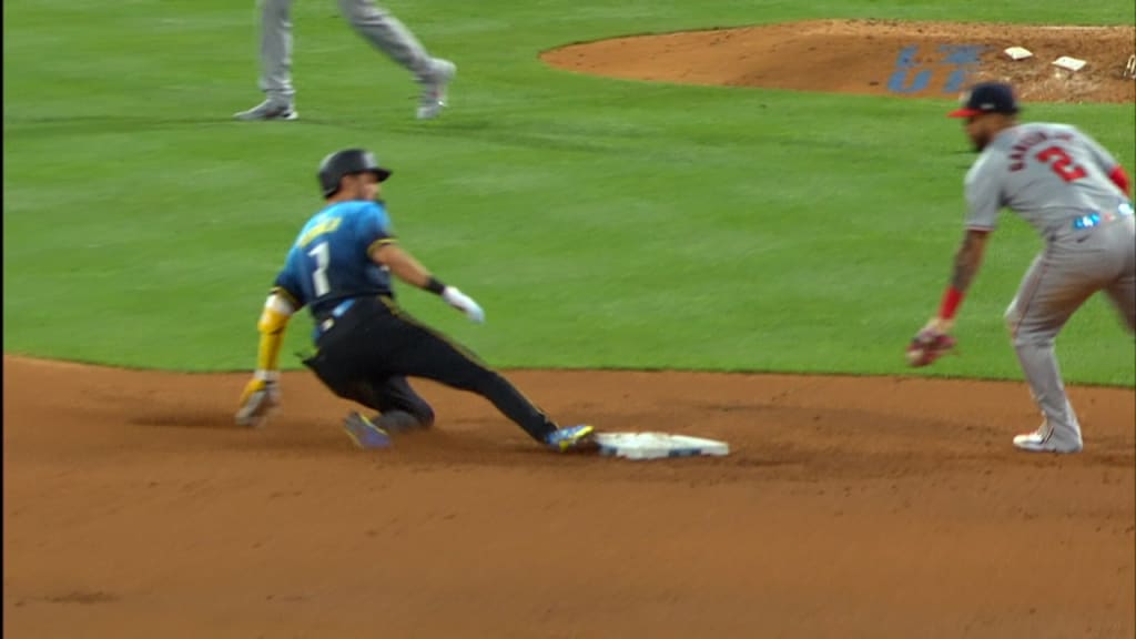 Trea Turner rips a double to left-center field