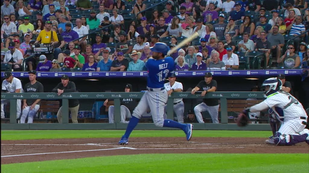 Kirk's pinch-hit double and 3 homers by Toronto power the Blue Jays past the Rockies 13-9