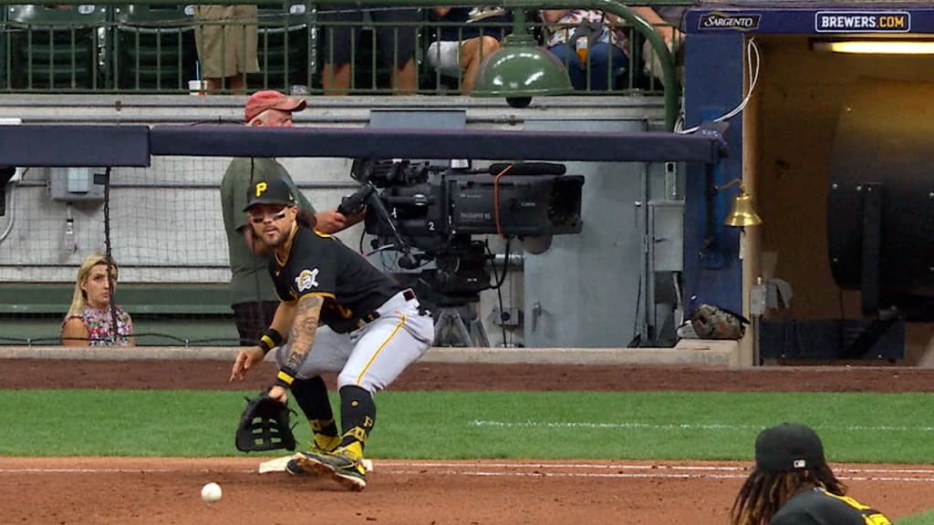 Pittsburgh Pirates' Oneil Cruz visits the dugout during a baseball