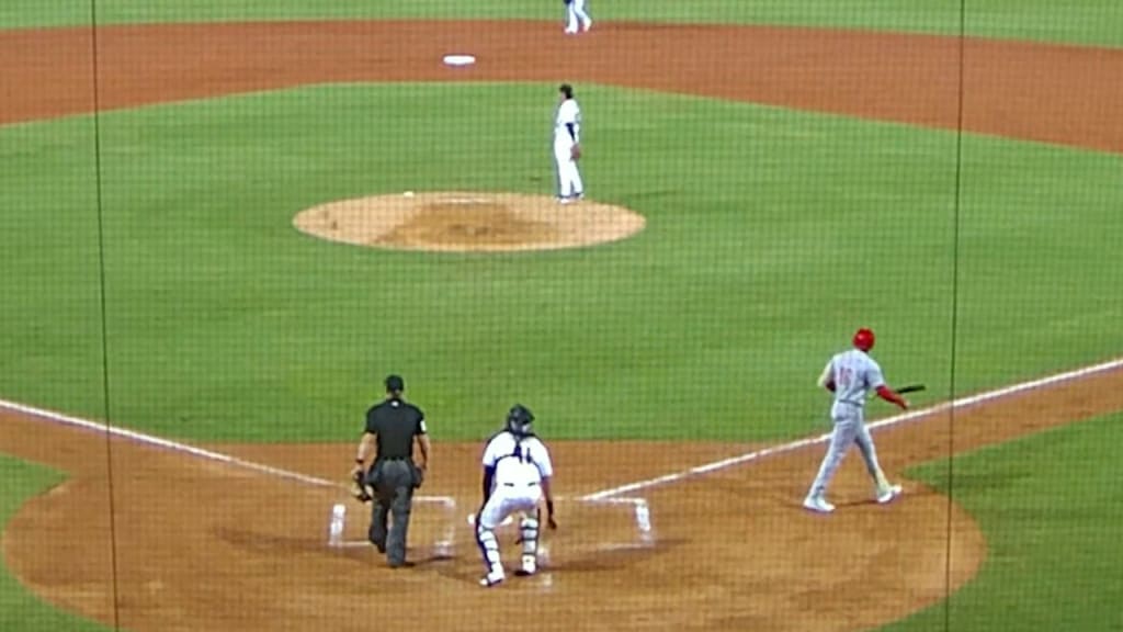 Philadelphia Phillies Johan Rojas (98) walks to the plate for an at bat  during a Major League Spring Training game against the Baltimore Orioles on  March 12, 2021 at the Ed Smith