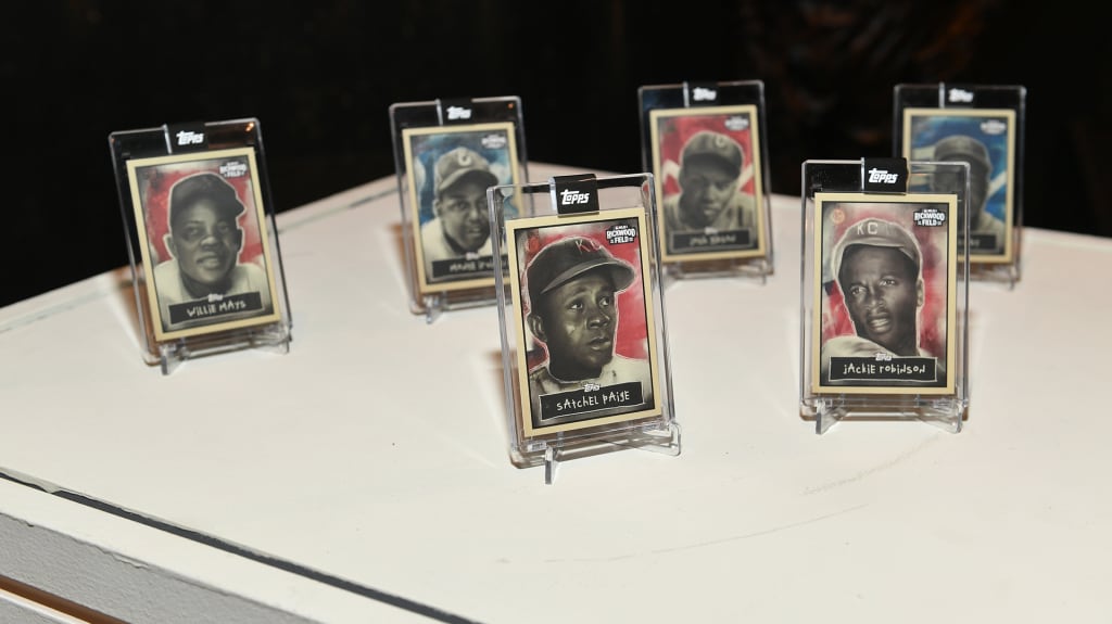 The special Negro Leagues cards designed by Micah Johnson for the MLB at Rickwood Field game on June 20, 2024