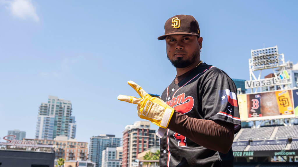Luis Arraez posed in an Ingram jersey before the Padres took on the Red Sox.