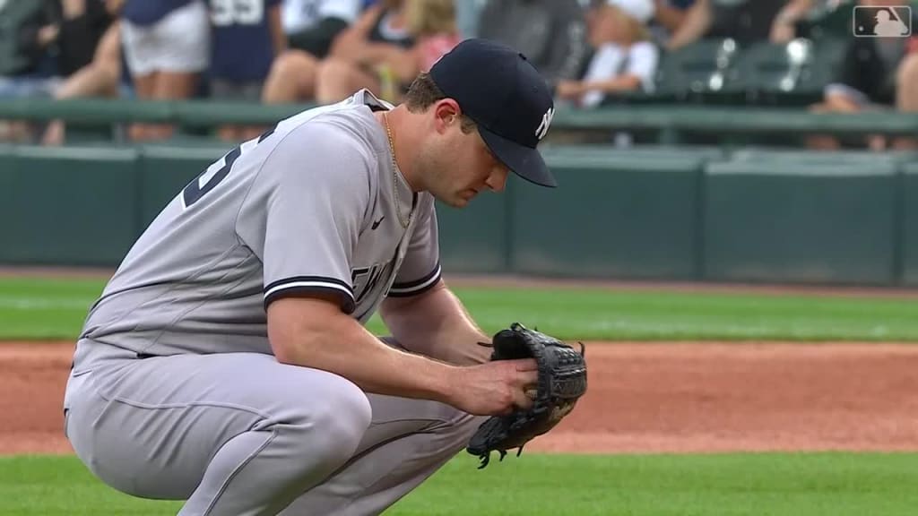 New York Yankees manager Aaron Boone imitates an umpire calling strike  three after arguing with home plate umpire Laz Diaz during the eighth  inning of a baseball game against the Chicago White