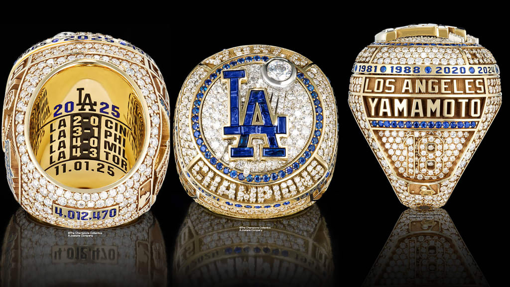 The Dodgers' new World Series rings, as unveiled March 27, 2026