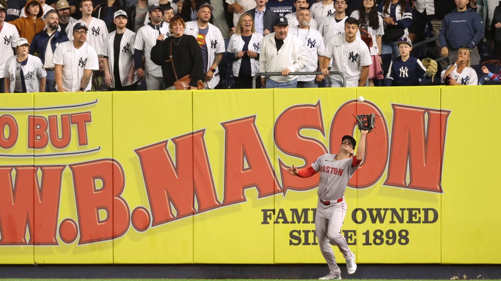 Roman Anthony makes a play in front of Yankees fans in right field. (AP Photo/Pamela Smith)