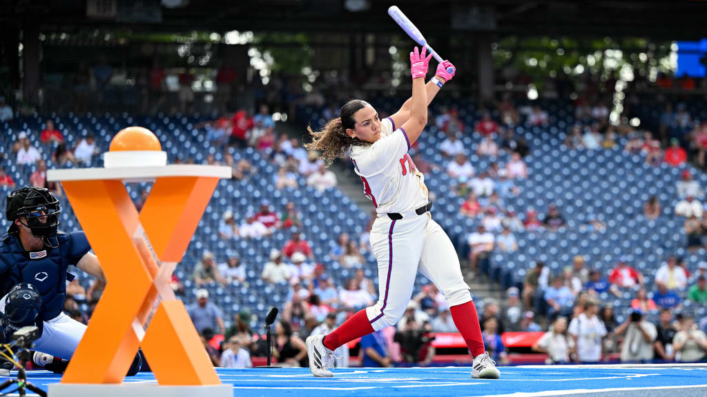Alyssa Brito of the AUSL's Blaze takes a swing during MLBx. (Getty)