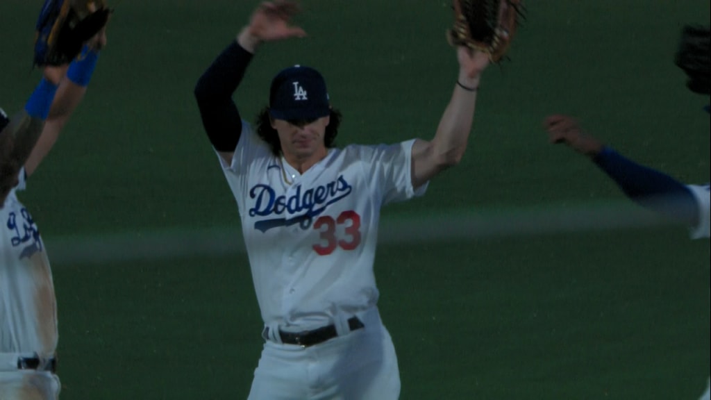 Los Angeles Dodgers pitcher Tony Gonsolin looks on before the MLB