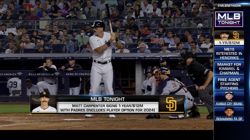 San Diego Padres first baseman Matt Carpenter, right, makes a