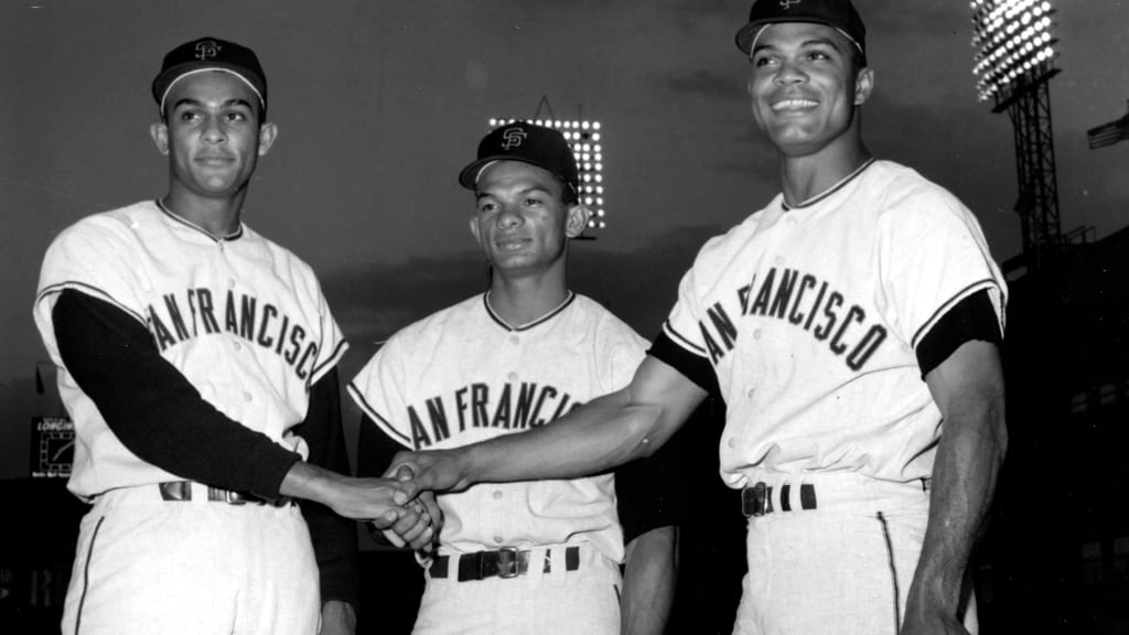 Jesús Alou (left) with brothers Matty and Felipe on Sept. 10, 1963, five days before they made history as part of the same outfield.