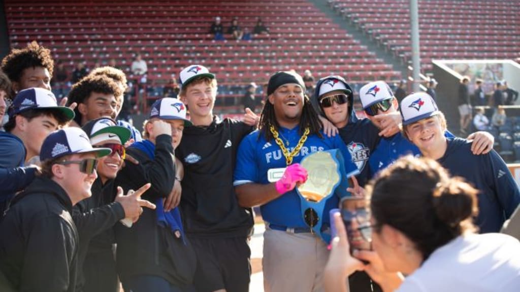 Jalen Jacob celebrates his Home Run Derby victory (Victoria Naidoo / BCIT)
