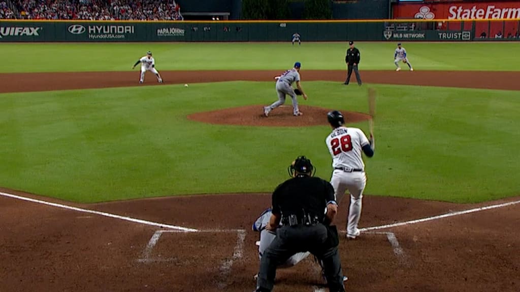 Dansby Swanson breaks up Jacob deGrom's no-hit bid with a two-run home run.  #MLB