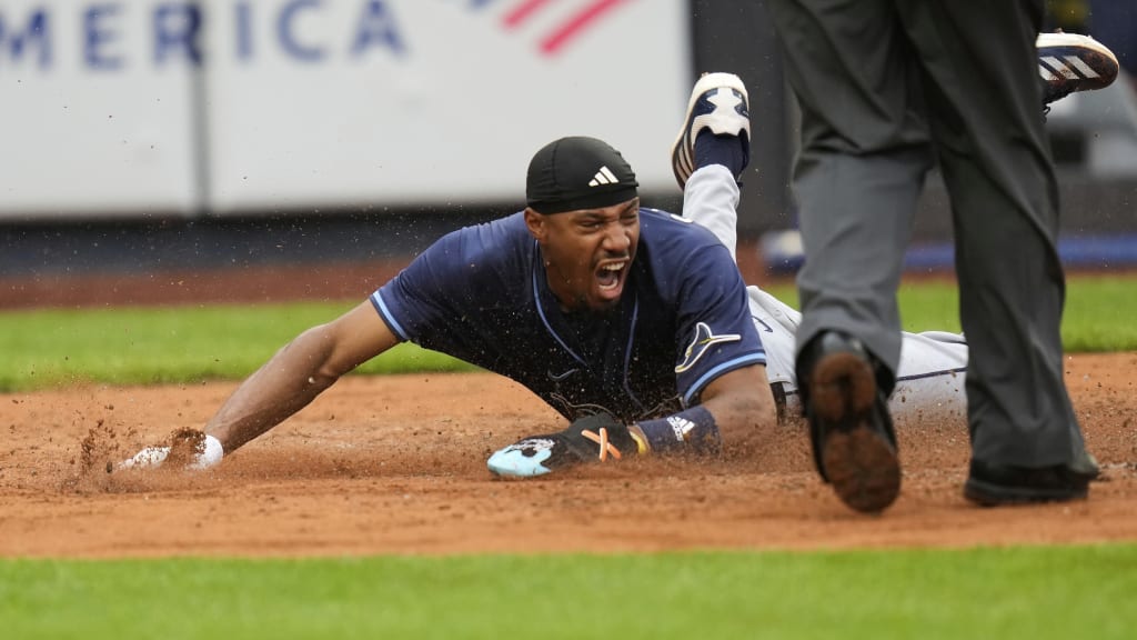 Chandler Simpson scores from second on infield single
