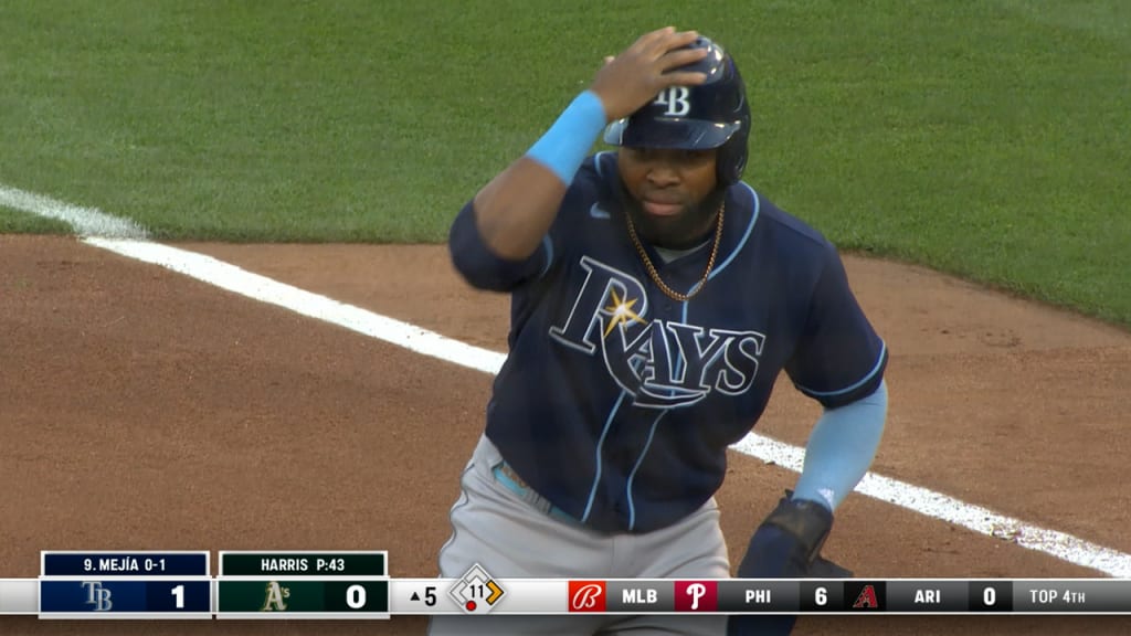 WASHINGTON, DC - APRIL 04: Tampa Bay Rays center fielder Jose Siri (22)  focuses on the pitcher during the Tampa Bay Rays versus Washington  Nationals MLB game at Nationals Park on April