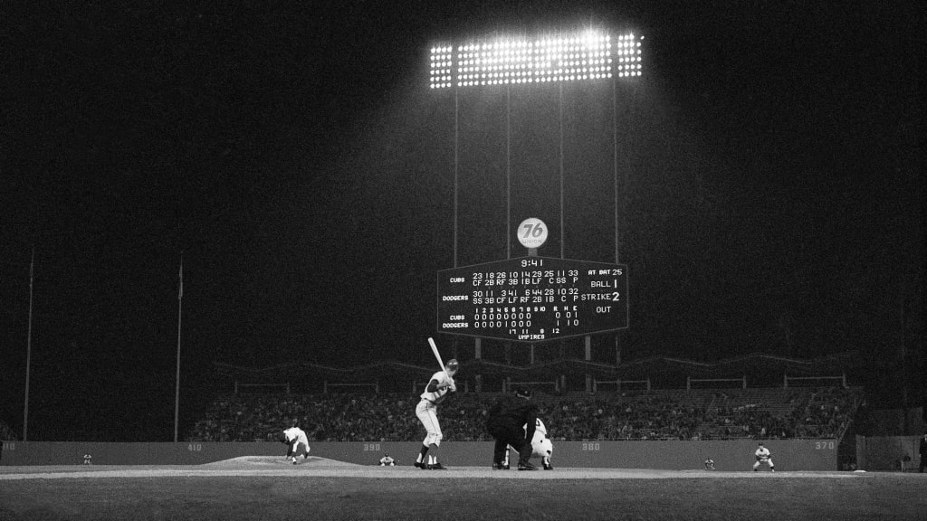 Sandy Koufax delivers a pitch to Chris Krug in the ninth inning of his perfect game.
