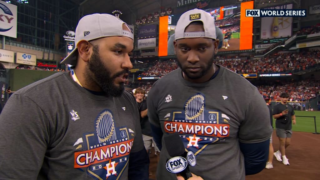 Astros fans receive Yordan Alvarez jersey and take photos with World Series  trophy