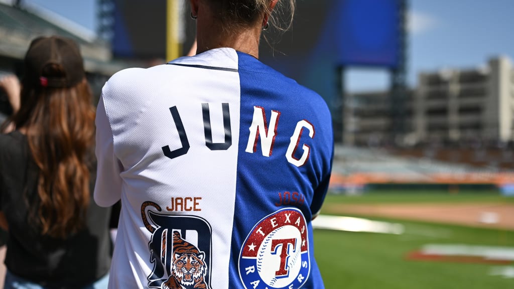 Mary Jung shows off her split jersey for Jace and Josh. (photo via Monica Bradburn)