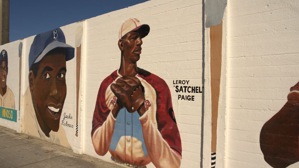 A mural of Satchel Paige outside Dorsey Park.