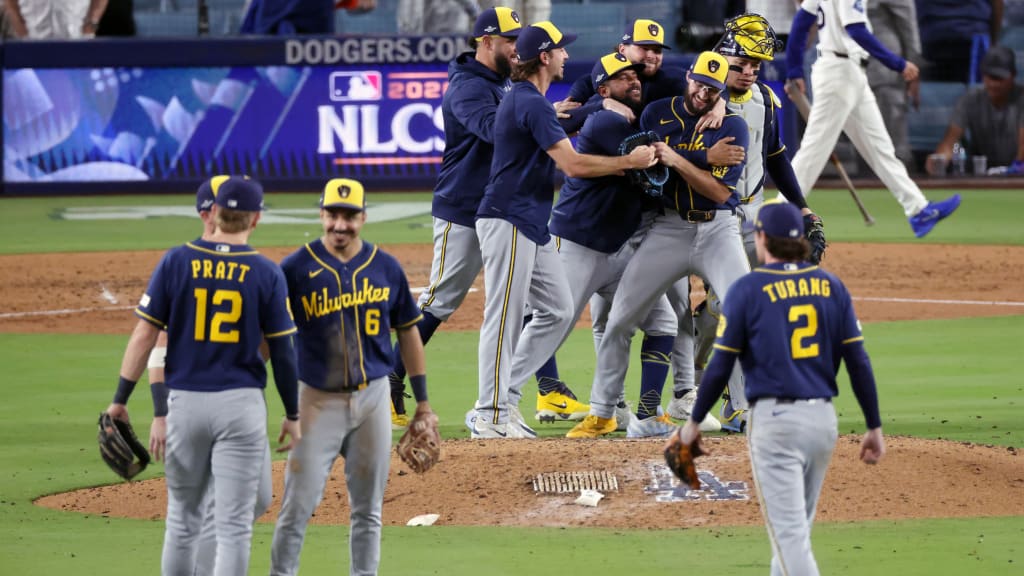 Milwaukee Brewers celebrating their 2026 NLCS victory before the World Series against Tampa Bay Rays.