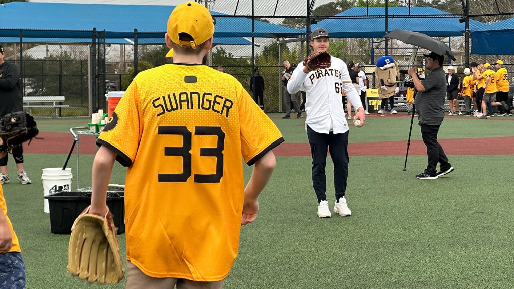 Jack Suwinski participates in the Pirates’ Miracle League Fantasy Camp on February 19, 2025, in Sarasota, Fla.