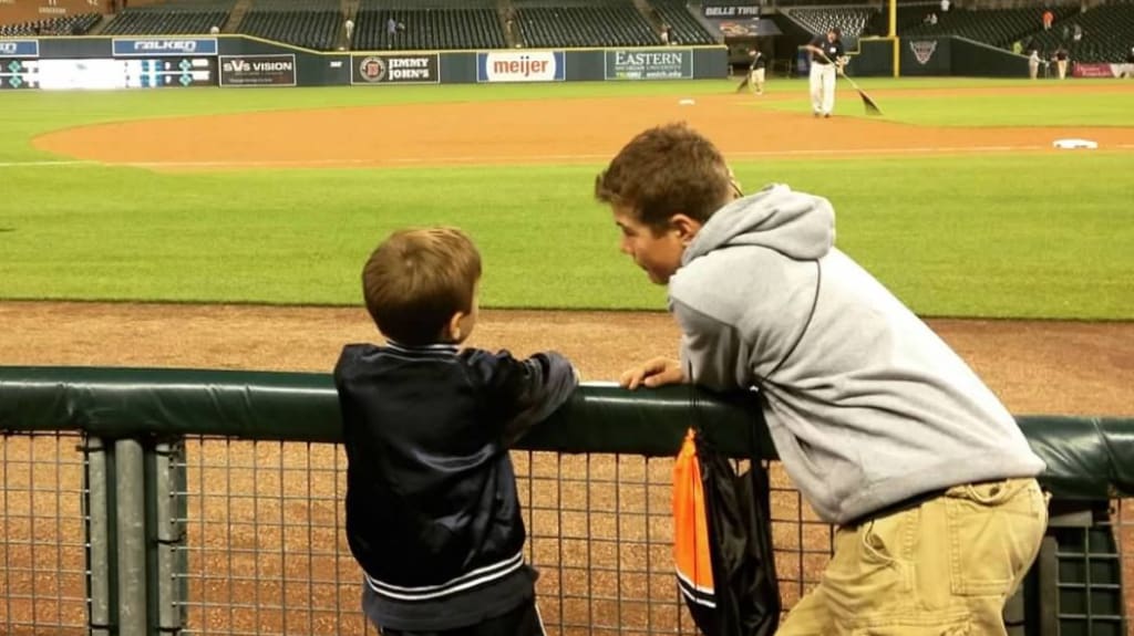 Jakob Marsee and his brother, Mason, at Comerica Park.